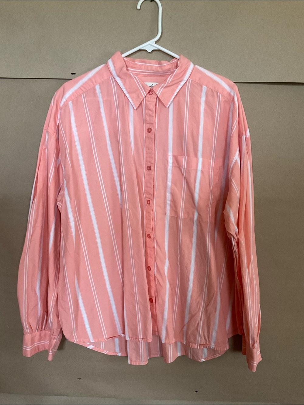 Wonderly Coral Pink Striped Button-Up Shirt. Long sleeve. Size XL